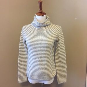 J Crew Wool Turtleneck Sweater Gray White Stripe S
